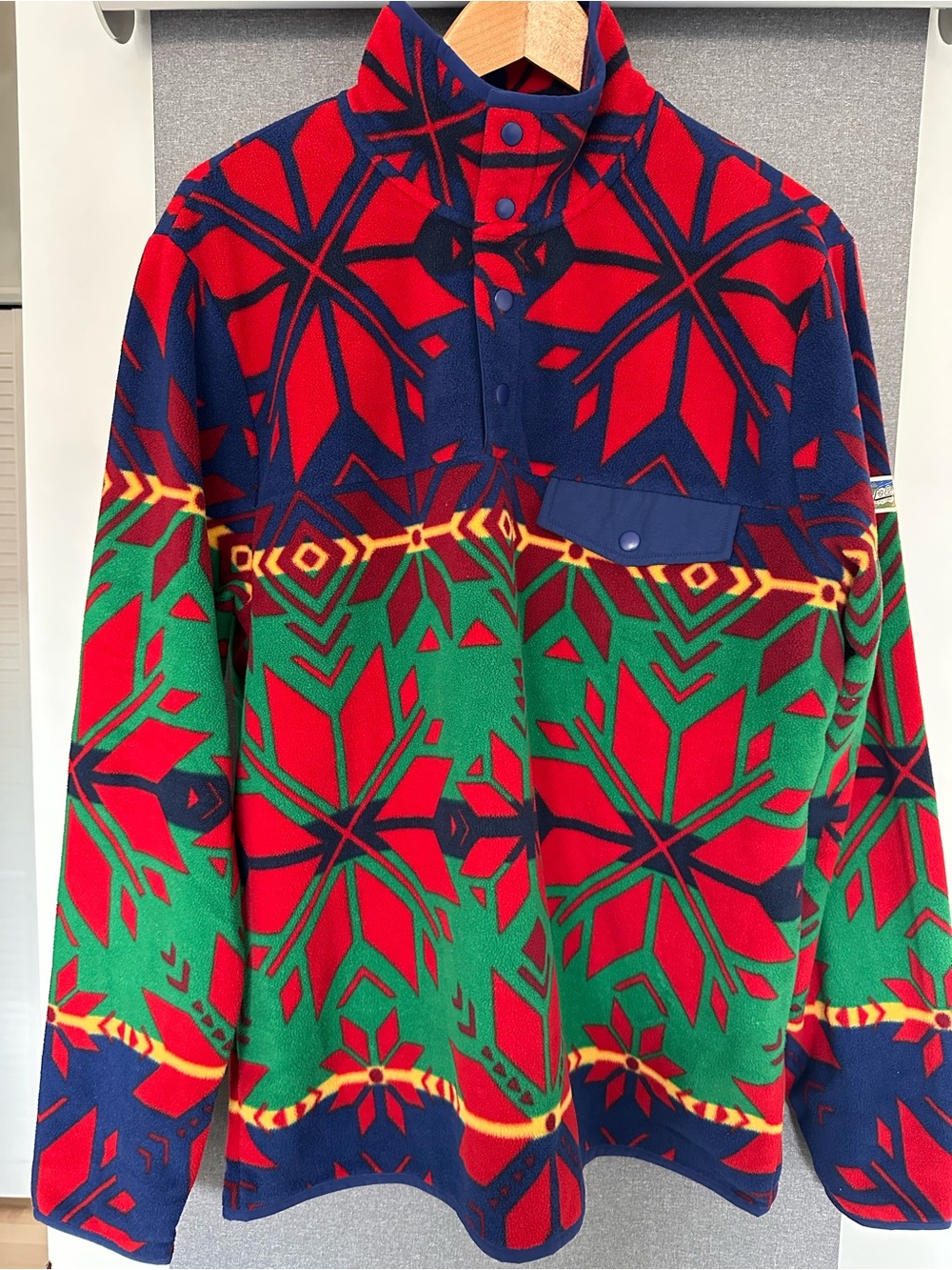 Polo by Ralph Lauren Red, Green & Navy Patterned Snap-Front Fleece Zip-Up